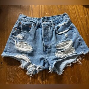 Levi's Blue Distressed Jean Shorts